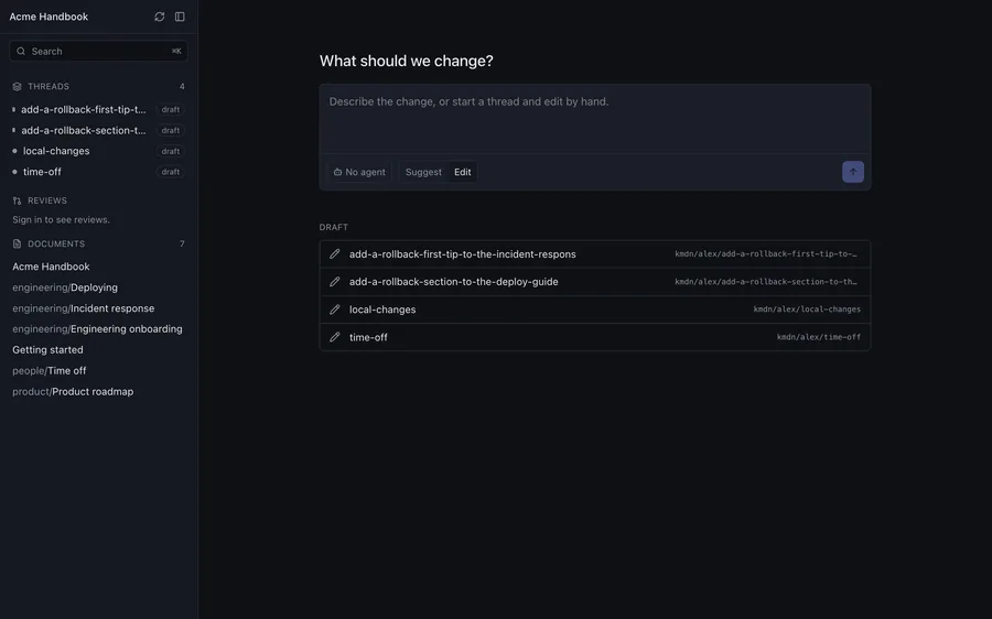 The kmdn home screen in the dark theme.